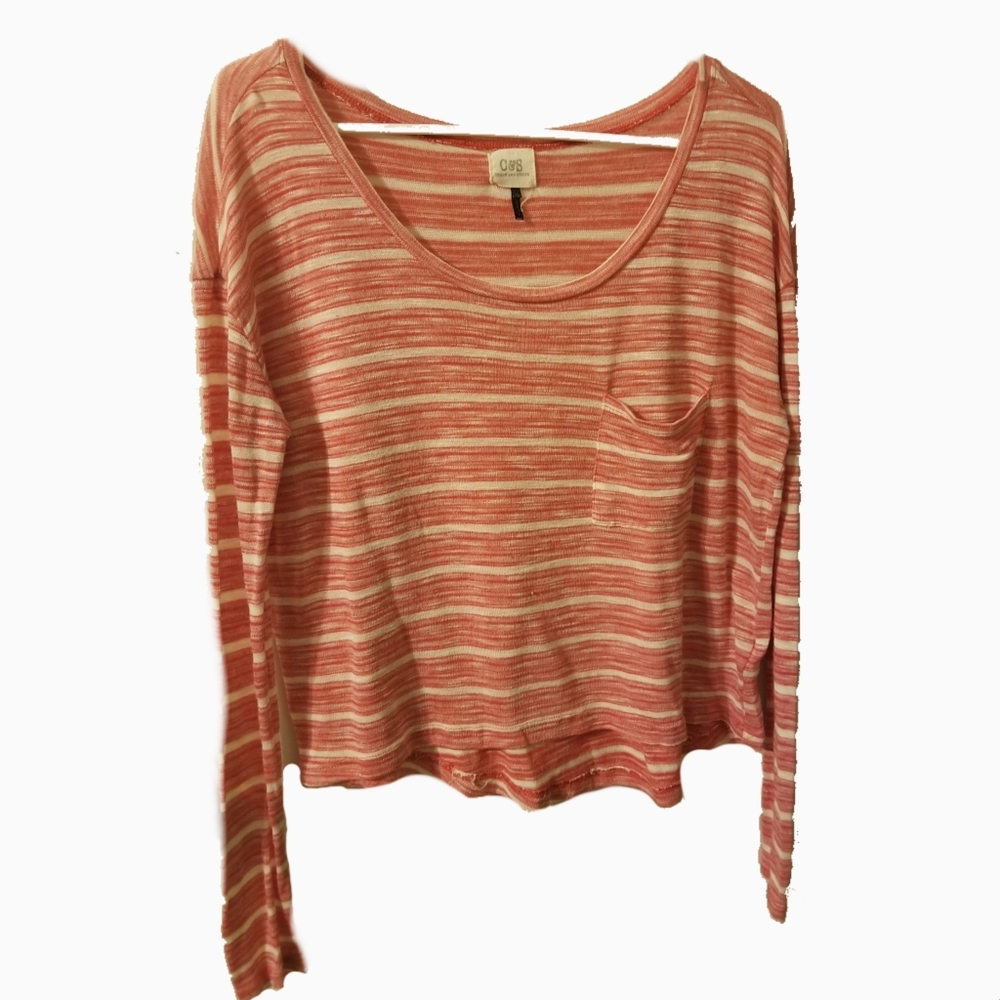 C & S check & stripe red white long sleeve lightweight top ladies medium